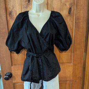 Old‎ Navy Black Puff Sleeve Wrap Blouse
